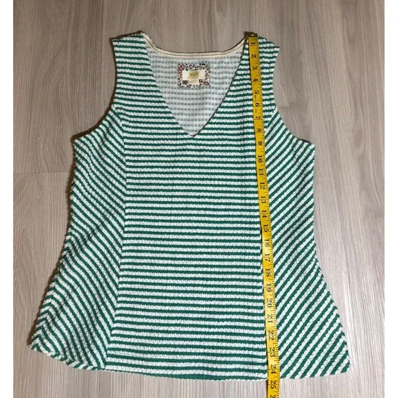 Maeve Tank Top Womens L Green White Striped Peplum V Neck Textured - Picture 3 of 13